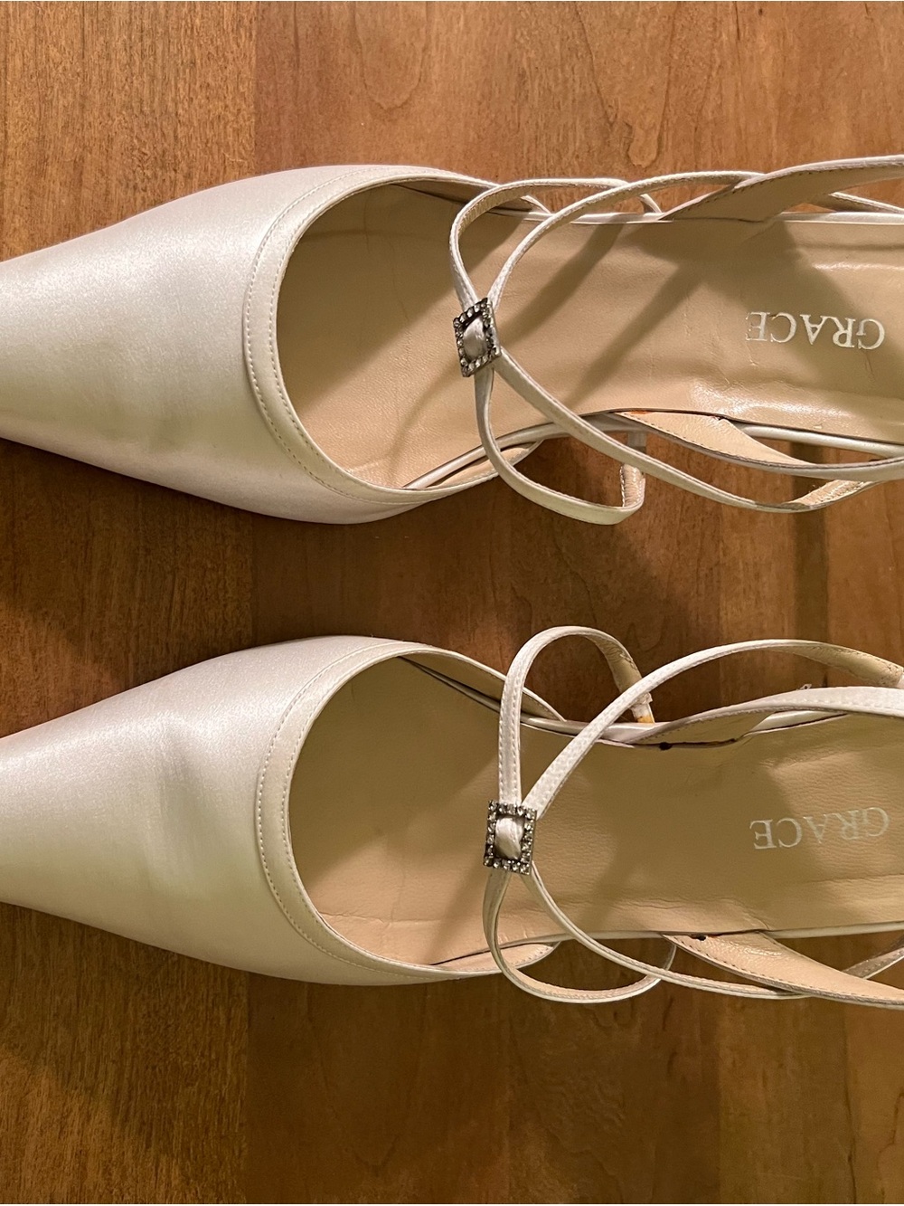 Grace Ivory Satin Pointed Toe Strappy Heels